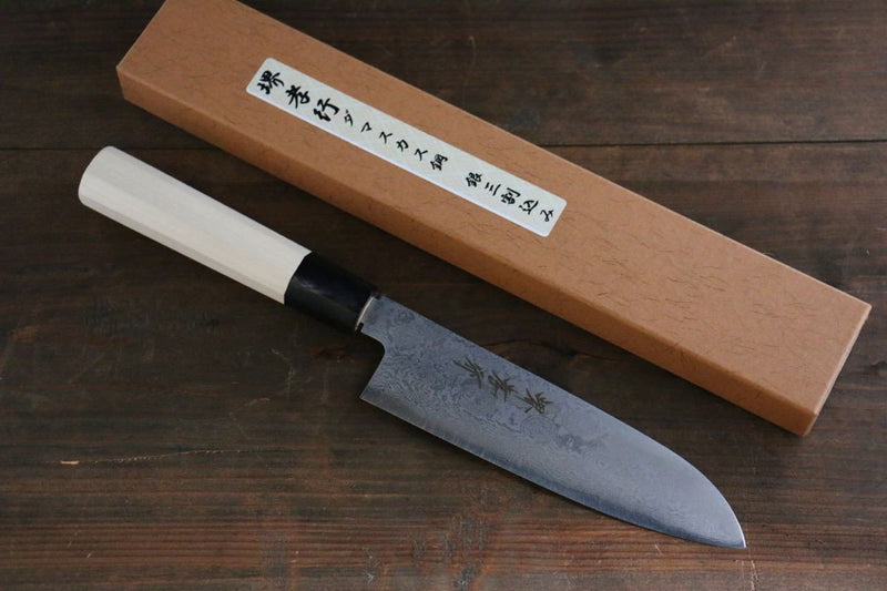 Sakai Takayuki Silver Steel No.3 Damascus Santoku  180mm - Japannywholesale
